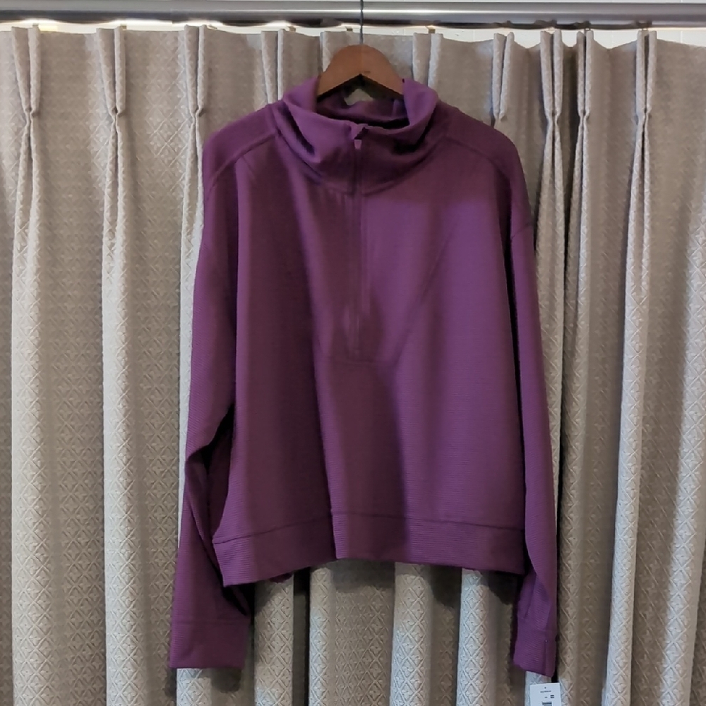 NWT Women's Size 2X Vively Purple 1/2 Zip Funnel Neck Pull Over Athletic Top